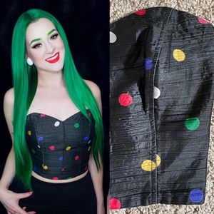 Vintage Black Sweetheart colorful Polka Dot Boned Bodice Top